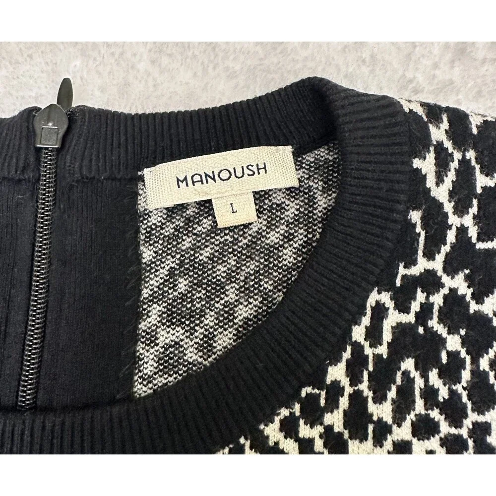 Manoush Women's Blake & White Snake Print Knit Short Sleeve Sweater Top Sz L
